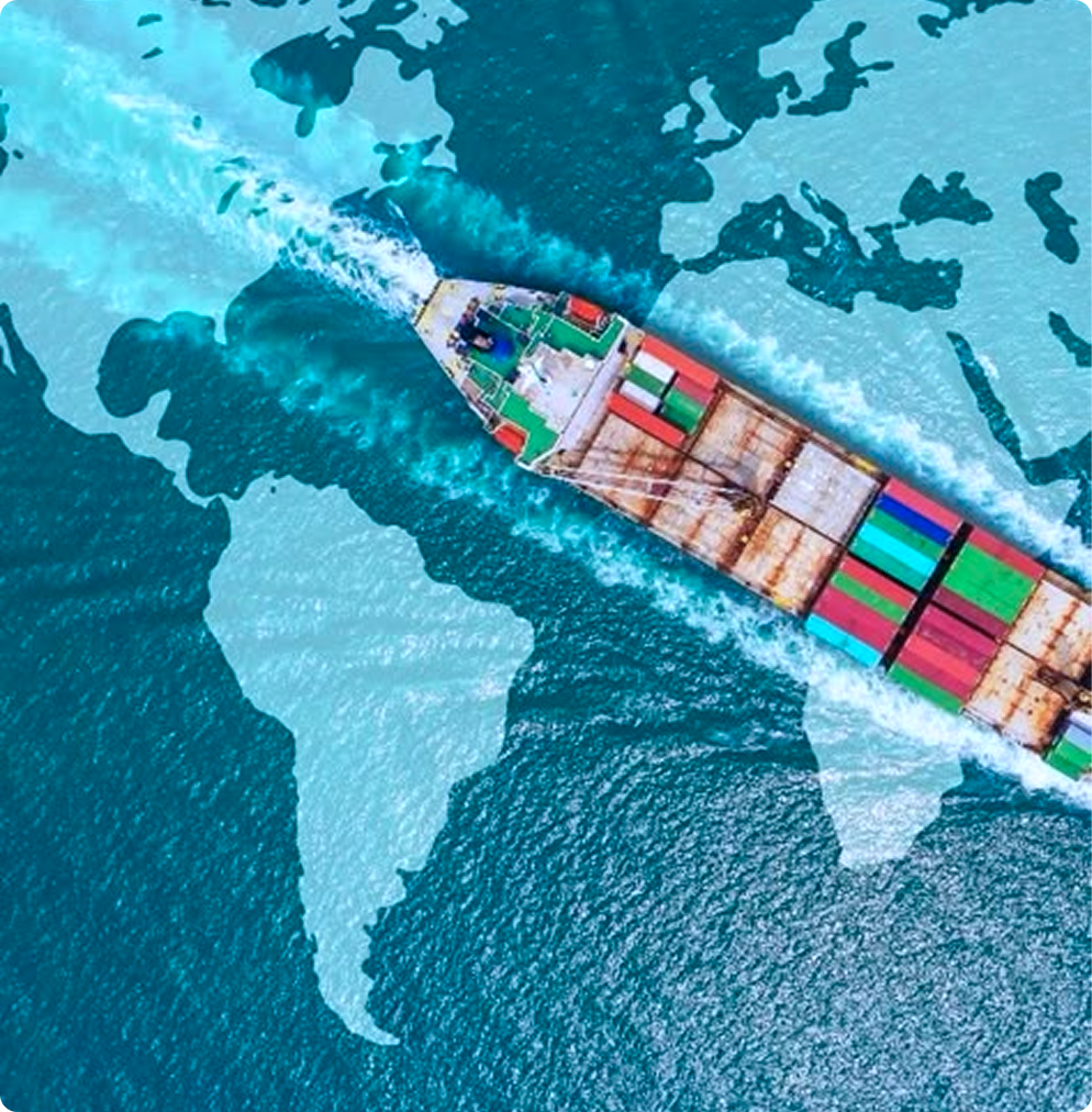 Container Ship on World Map