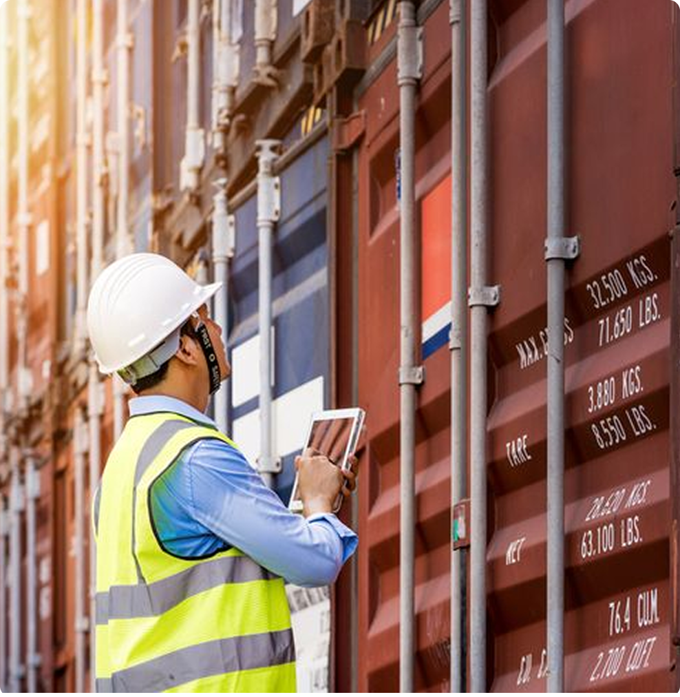 Inspector checking cargo containers